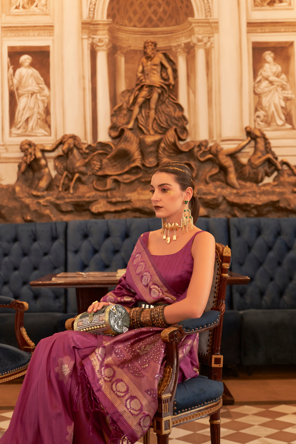 Woven Tussar Silk Saree with Elegant Sequins Work