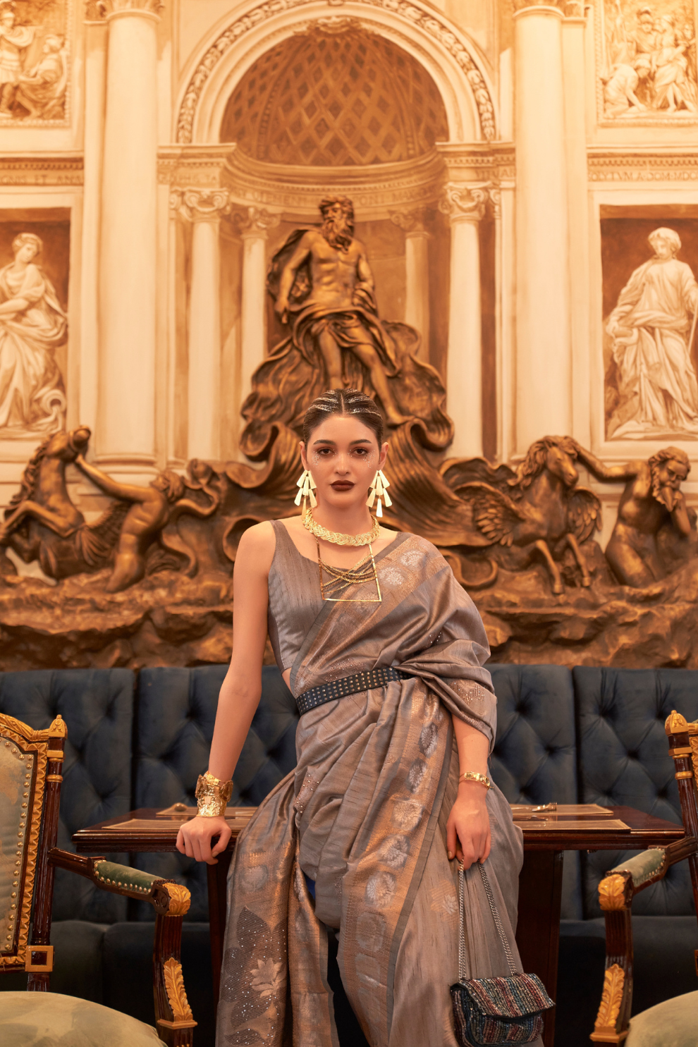 Woven Tussar Silk Saree with Elegant Sequins Work