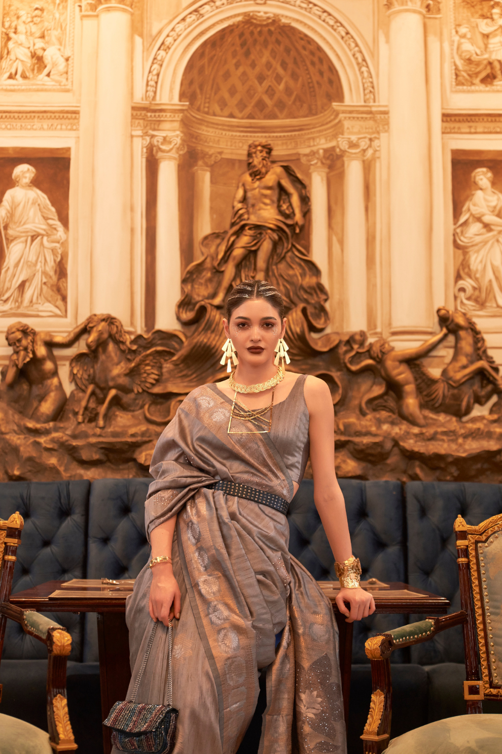 Woven Tussar Silk Saree with Elegant Sequins Work