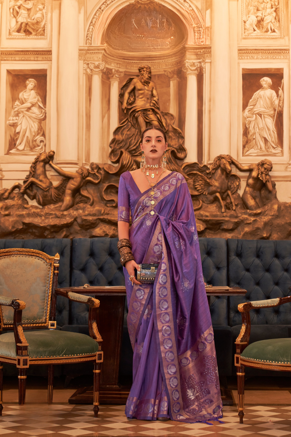 Woven Tussar Silk Saree with Elegant Sequins Work