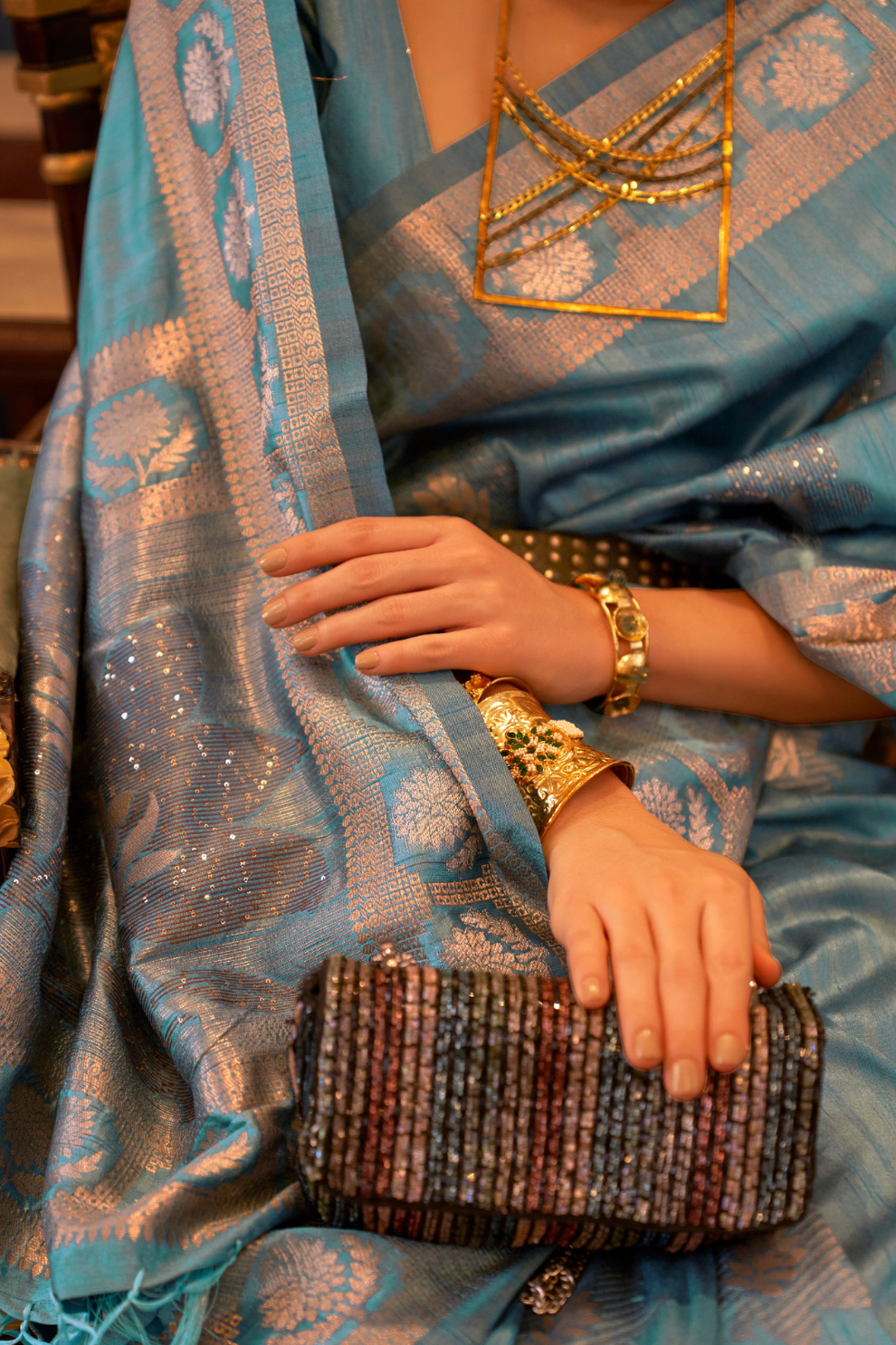 Woven Tussar Silk Saree with Elegant Sequins Work