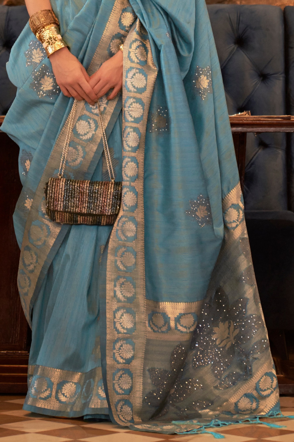 Woven Tussar Silk Saree with Elegant Sequins Work