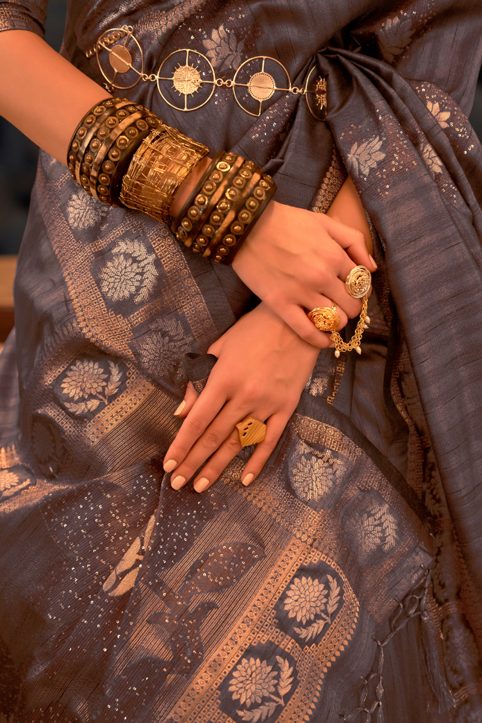 Woven Tussar Silk Saree with Elegant Sequins Work