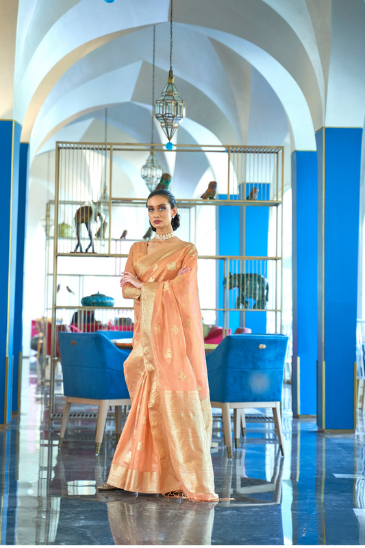 Tissue Finish Silk Saree with Blouse for Special Events