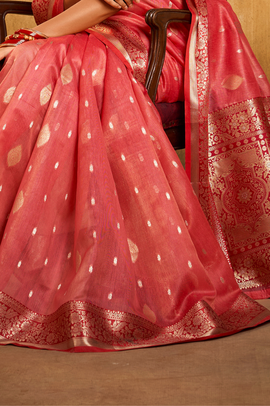 Tissue Silk Elegance Draped in a Striking Contrast Border