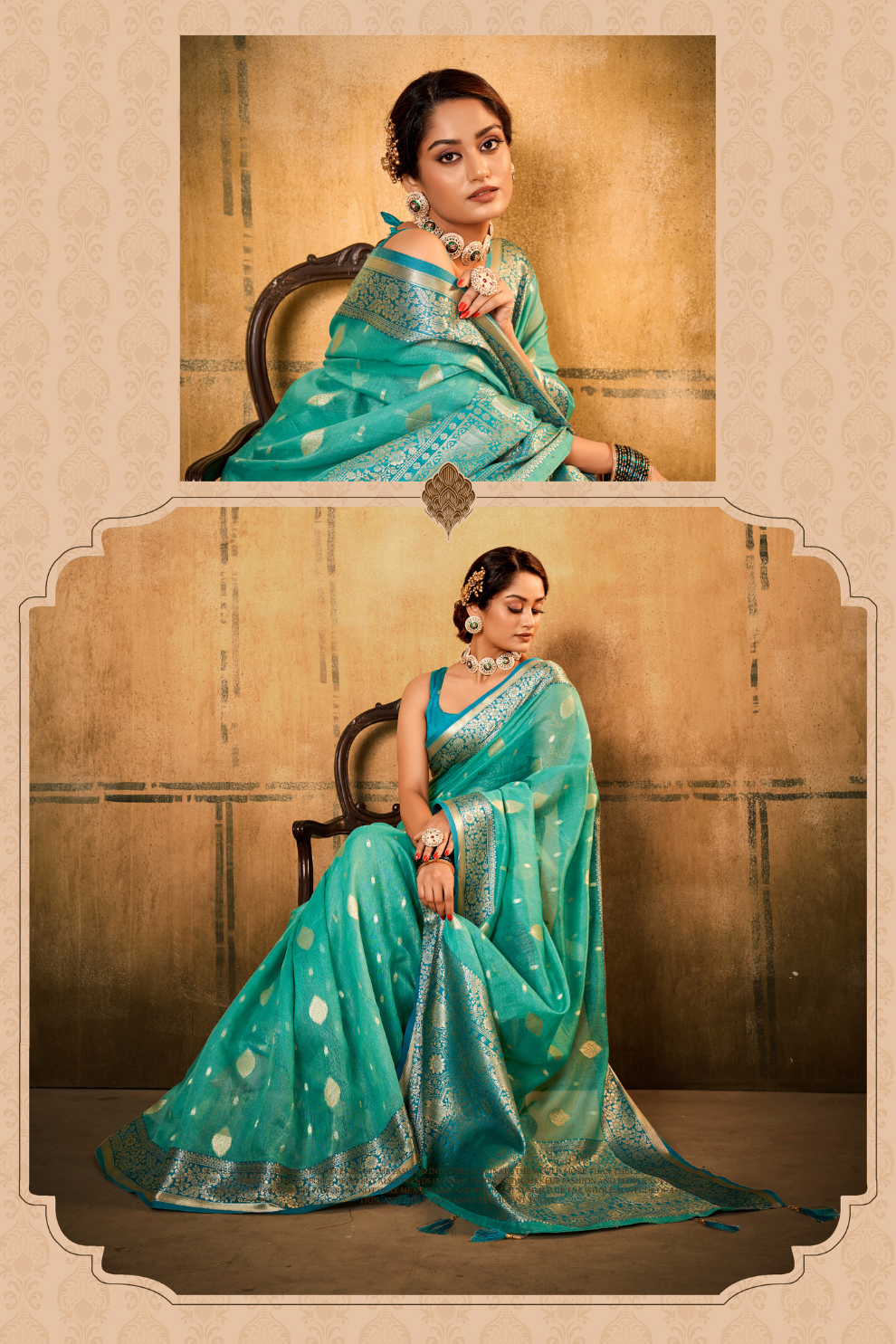 Tissue Silk Elegance Draped in a Striking Contrast Border