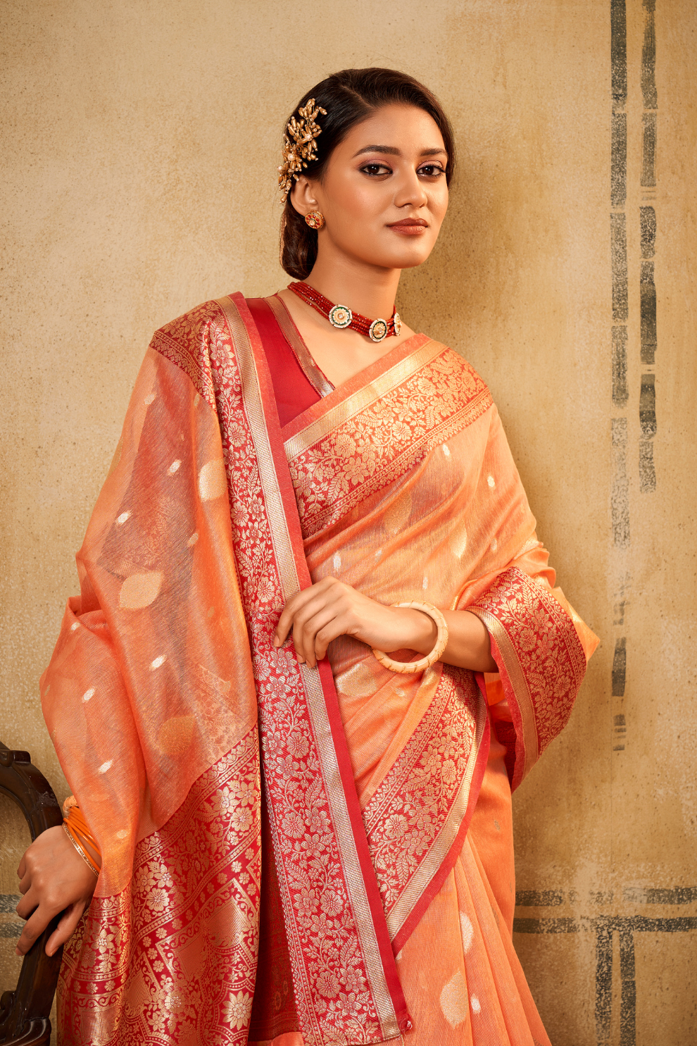 Tissue Silk Elegance Draped in a Striking Contrast Border