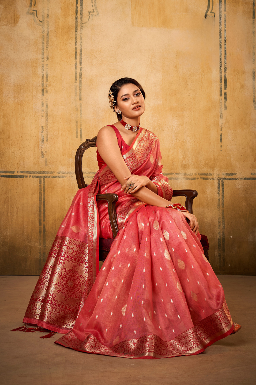 Tissue Silk Elegance Draped in a Striking Contrast Border