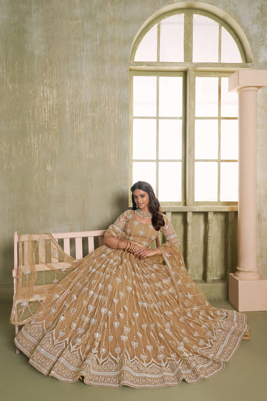 Stylish Wine Embroidered Net Lehenga Choli for Special Occasions