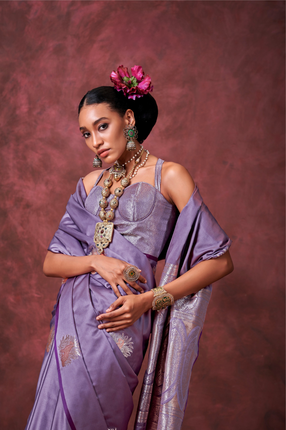 Tone-to-Tone Satin Handloom Saree with Banarasi Zari and Heavy Pallu