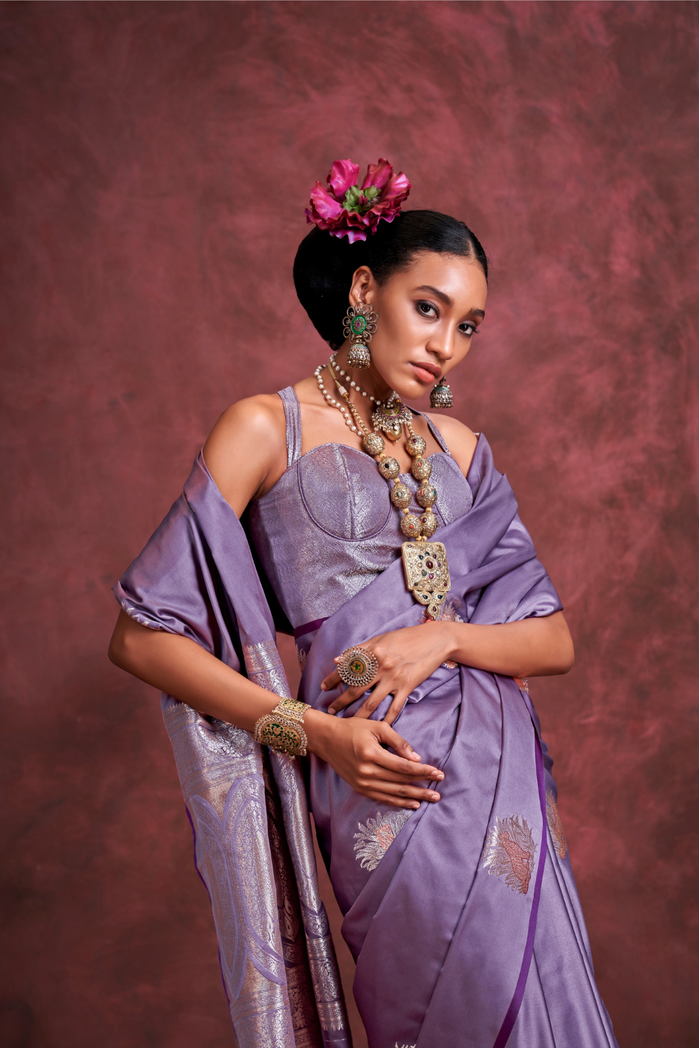 Tone-to-Tone Satin Handloom Saree with Banarasi Zari and Heavy Pallu