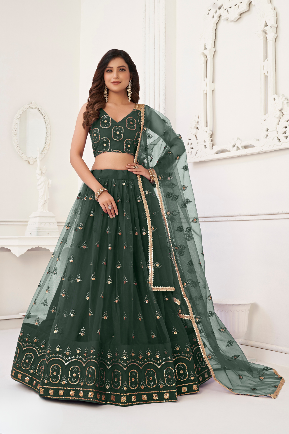 Trendy Butterfly Net Lehenga Choli with Intricate Thread & Sequin Work