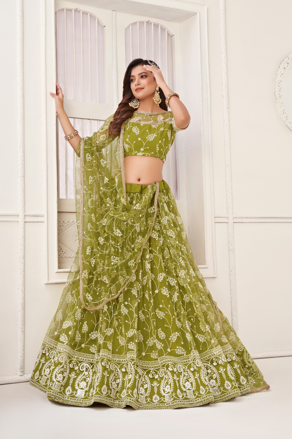 Trendy Butterfly Net Lehenga Choli with Intricate Thread & Sequin Work