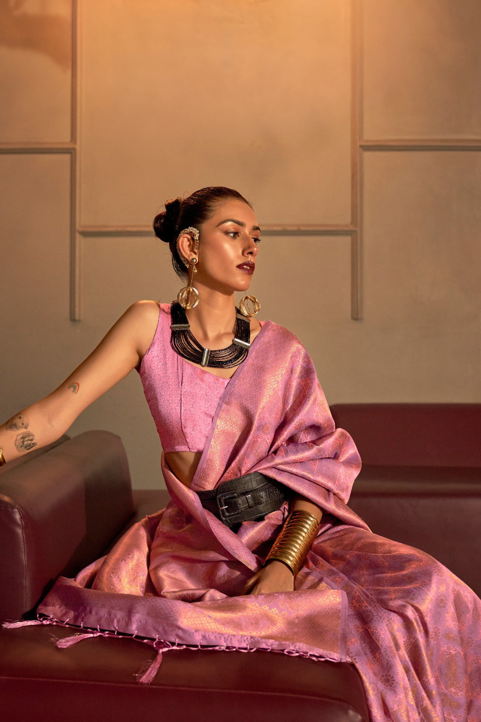 Two-Tone Handloom Woven Silk Saree with Subtle Zari Accents