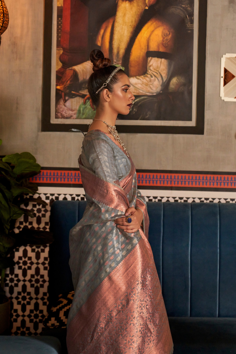 Tissue Silk Handloom Saree with Triple Zari Elegance