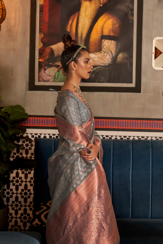 Tissue Silk Handloom Saree with Triple Zari Elegance