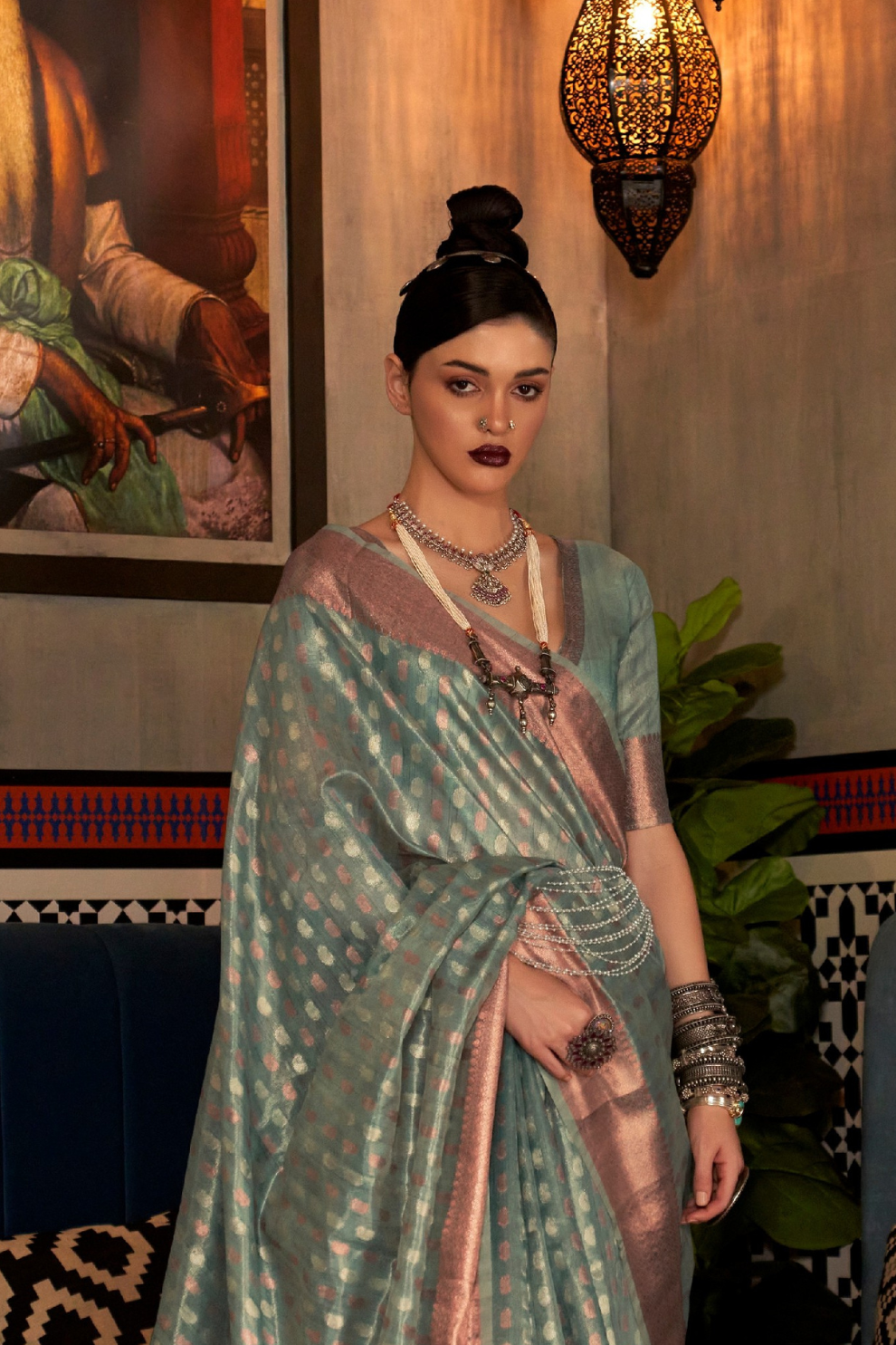 Tissue Silk Handloom Saree with Triple Zari Elegance