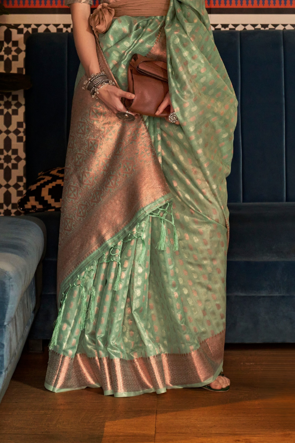 Tissue Silk Handloom Saree with Triple Zari Elegance