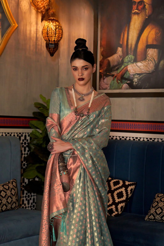 Tissue Silk Handloom Saree with Triple Zari Elegance