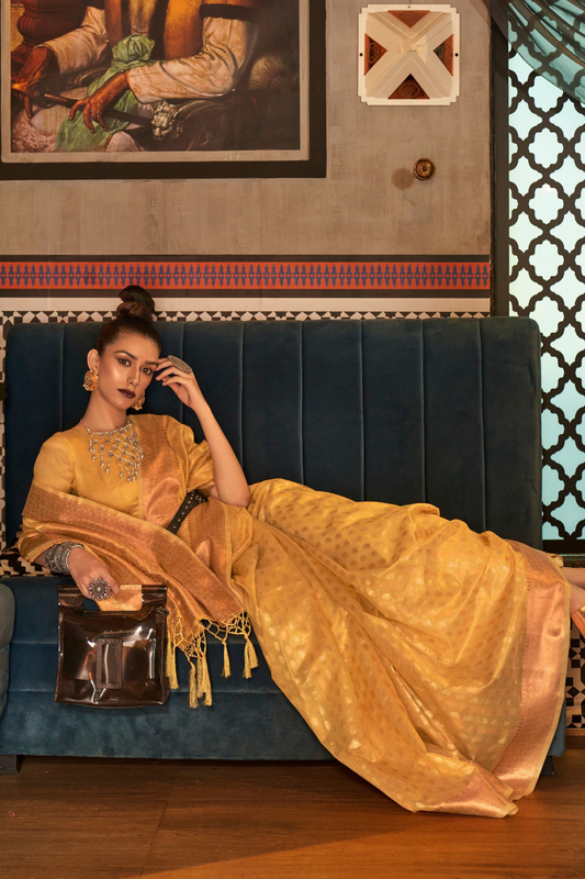 Tissue Silk Handloom Saree with Triple Zari Elegance