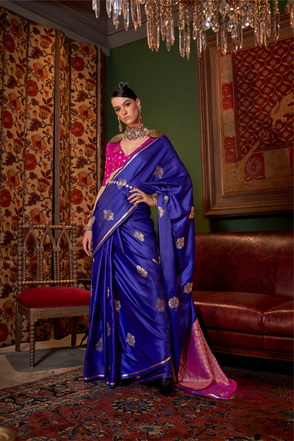 Pure Satin Handloom Silk Saree with Luxurious Weaving Detail