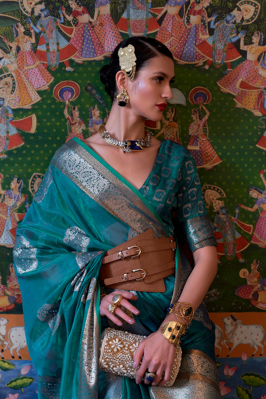 Handloom Woven Dual Tone Organza Silk Saree with Subtle Shine