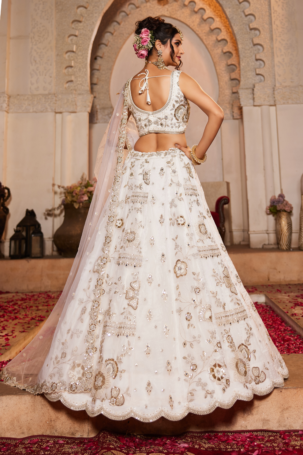 Glamorous Tissue Lehenga Choli & Dupatta with Intricate Sequins Work