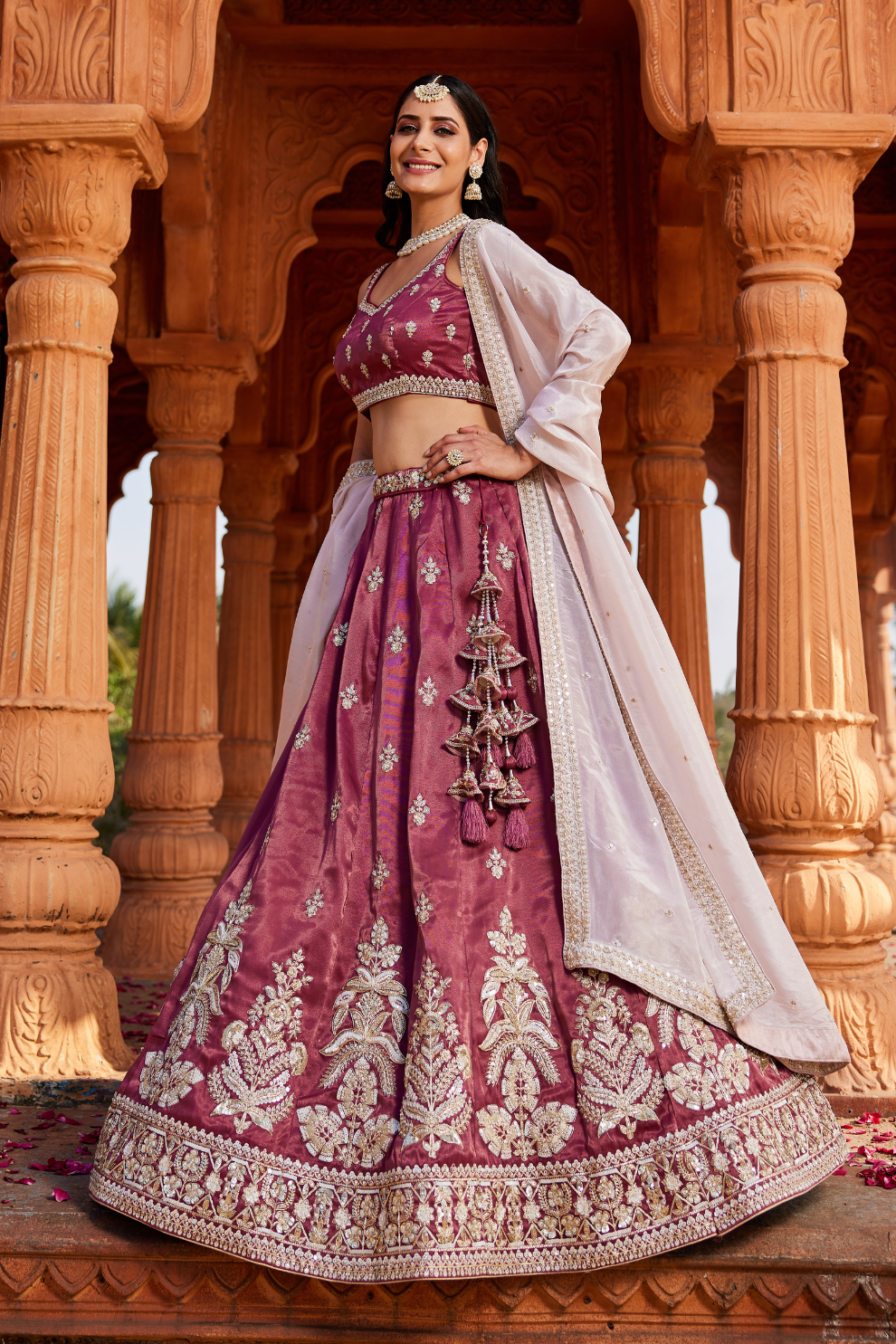 Designer Tissue Lehenga Choli with Sequin Embroidery and Coordinated Dupatta