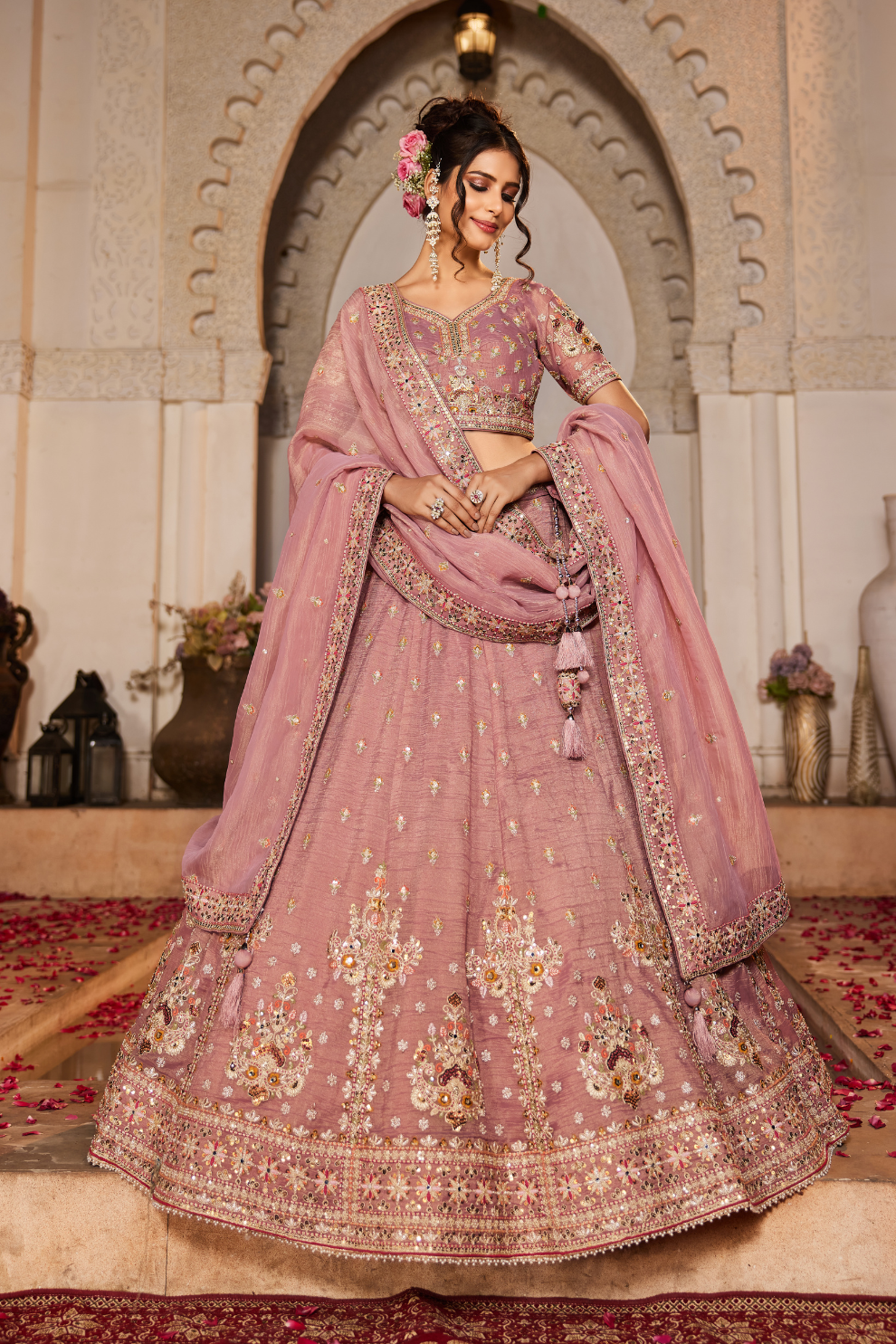Tissue Lehenga Choli & Dupatta with Sequin Embroidery