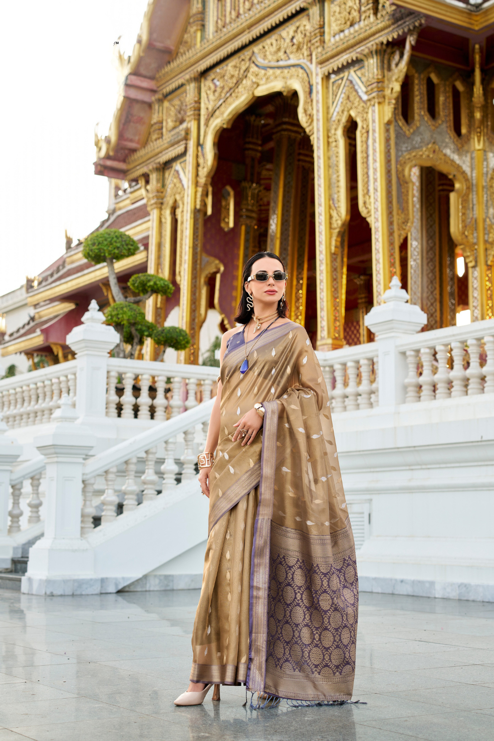 Tissue Silk Saree with Zari Booti and Elegant Sheen - LaVante Fashion