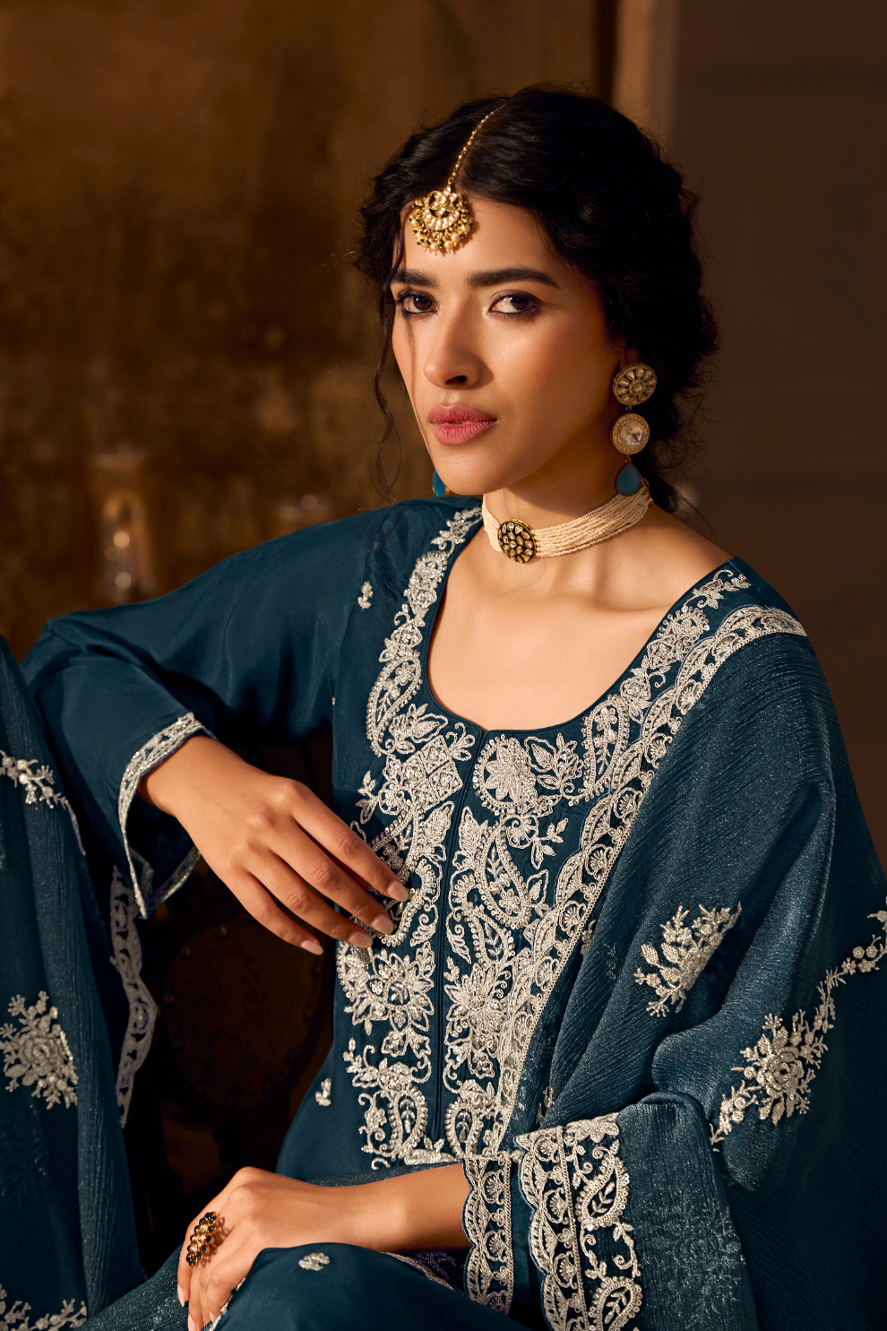 Bamberg Silk Salwar Suit with Elegant Eid Embroidery Design
