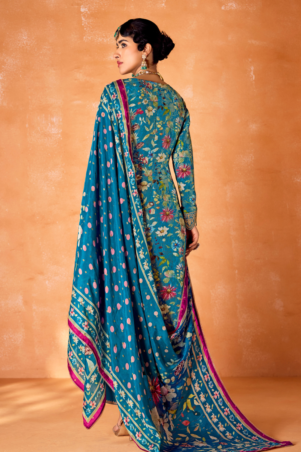 Pure Kanjivaram Salwar Suit with Digital Embroidered Borders