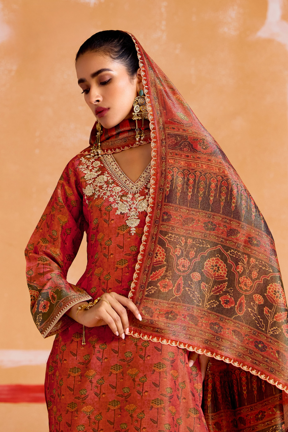 Pure Muslin Straight Salwar Suit with Ceremonial Pitta Embroidery
