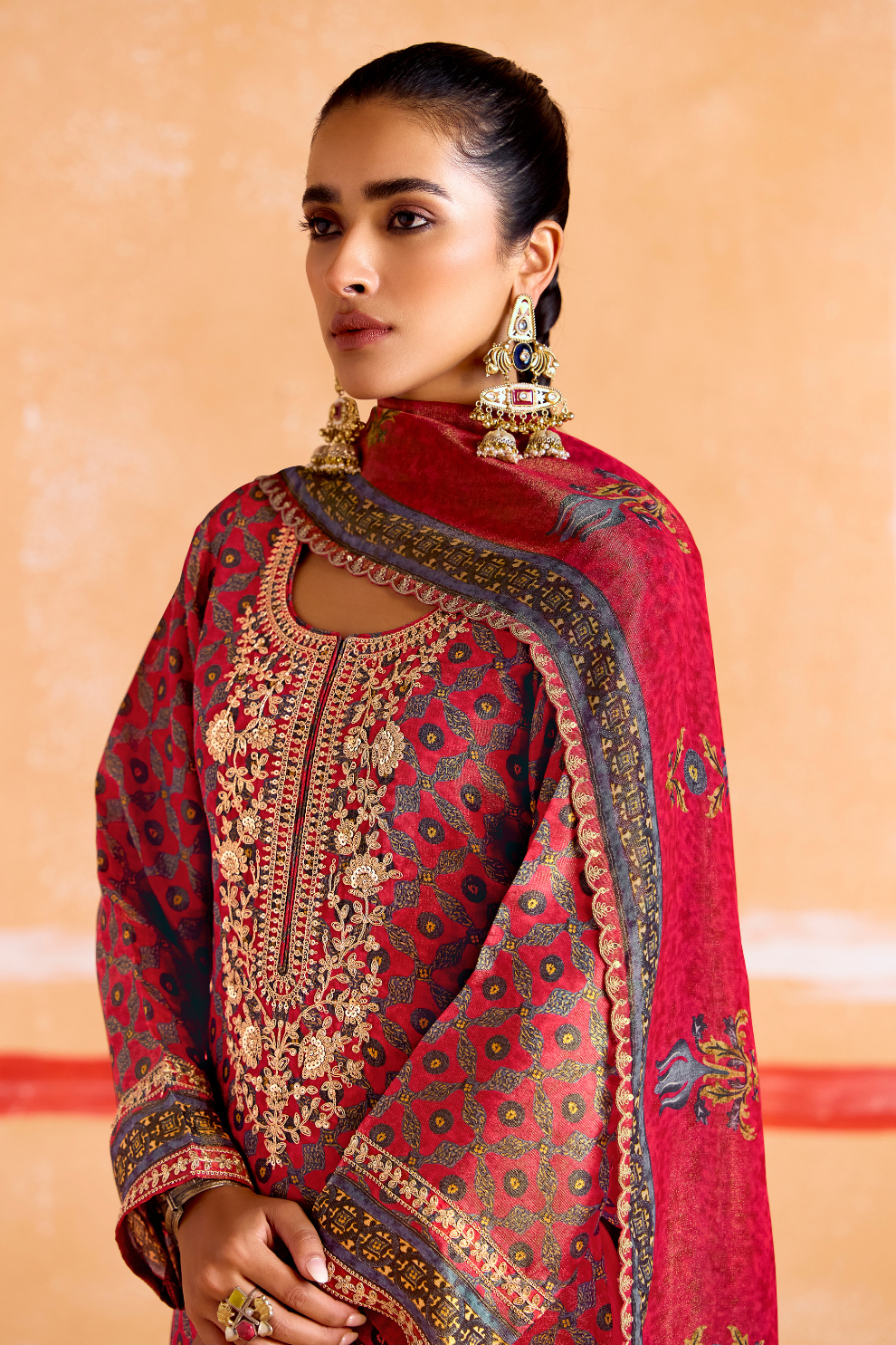Pure Muslin Straight Salwar Suit with Ceremonial Pitta Embroidery