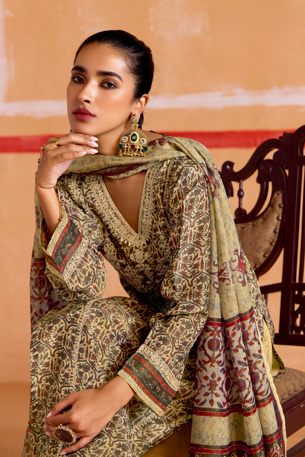 Pure Muslin Straight Salwar Suit with Ceremonial Pitta Embroidery