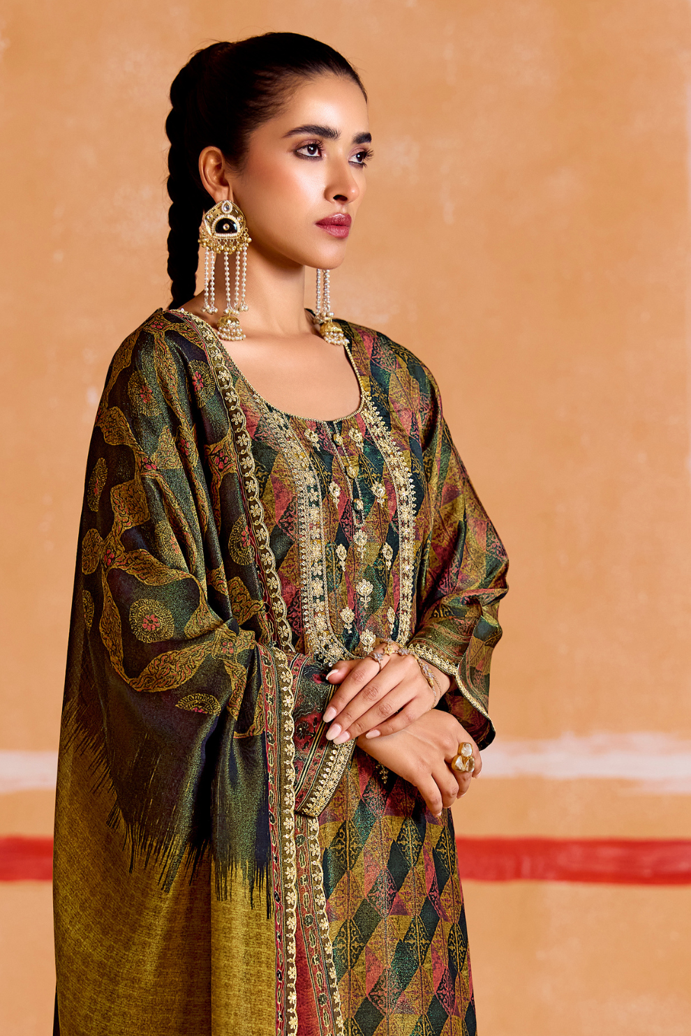 Pure Muslin Straight Salwar Suit with Ceremonial Pitta Embroidery