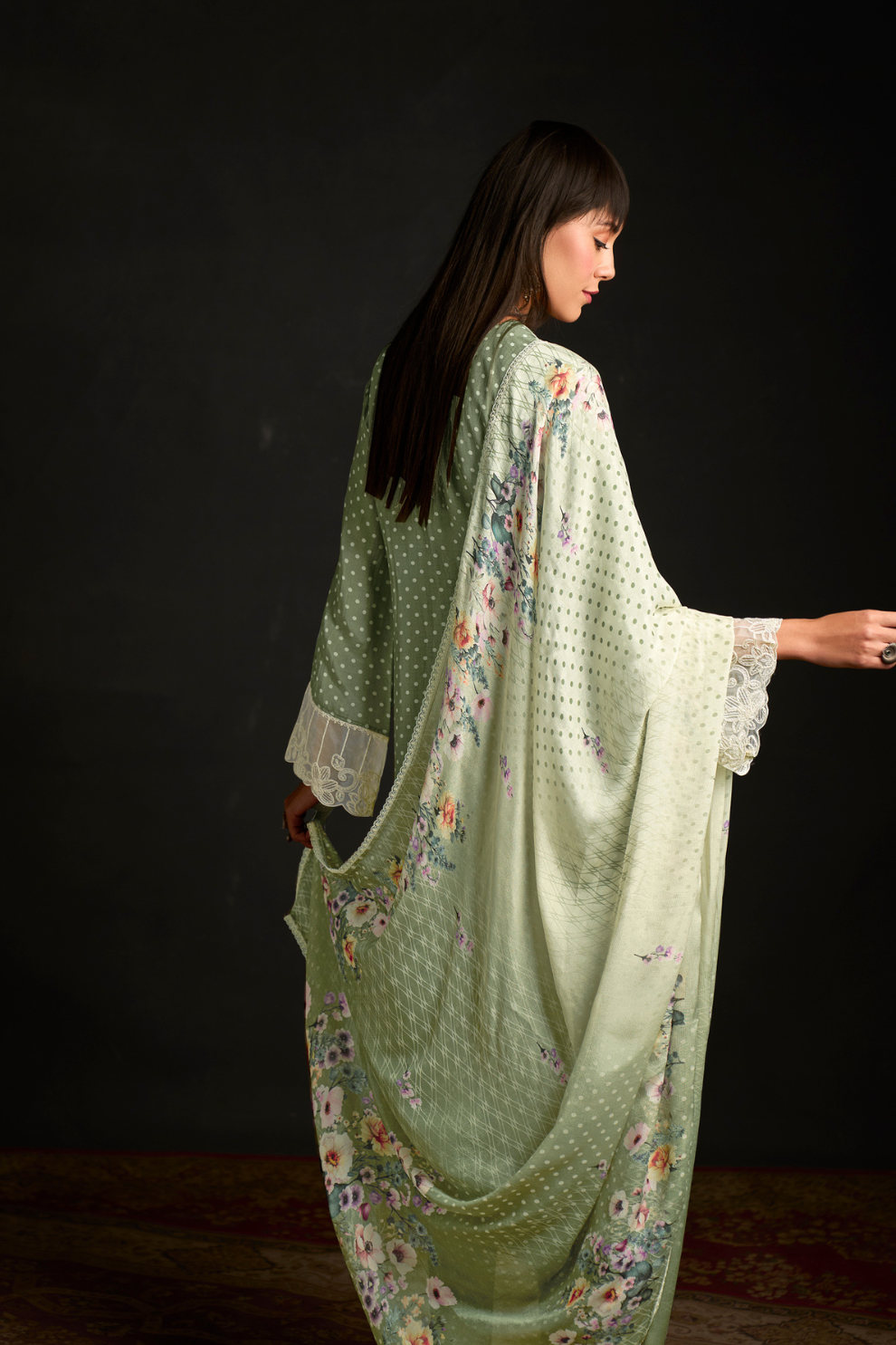 Chic Muslin Salwar Suit with Prints & Embroidered Organza Sleeves