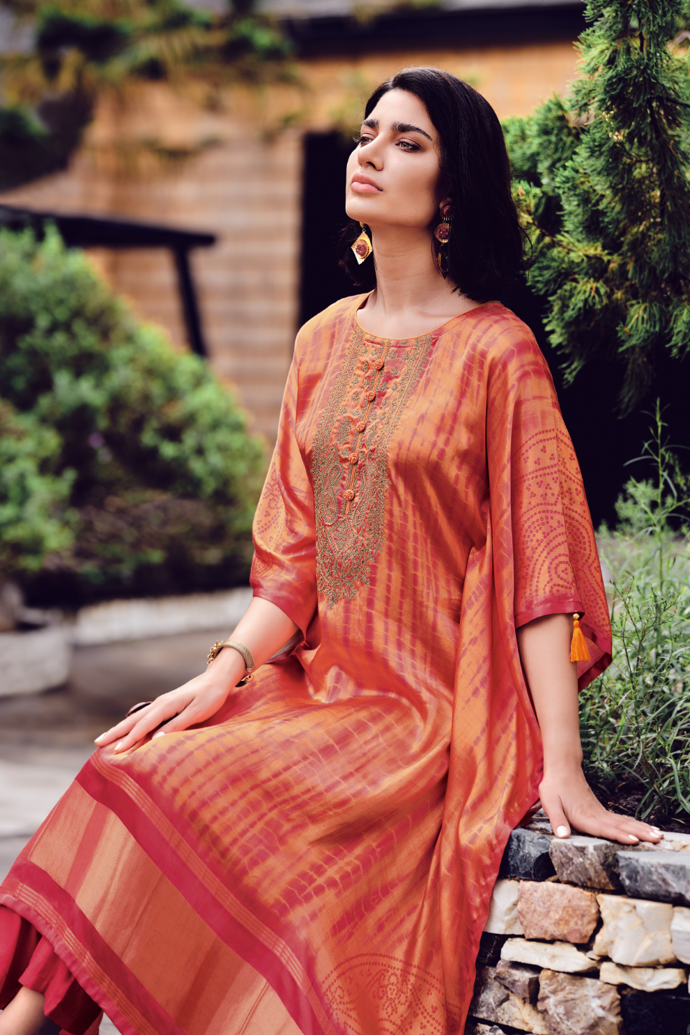 Elegant Shibori Pattern Viscose Kaftan with Pants