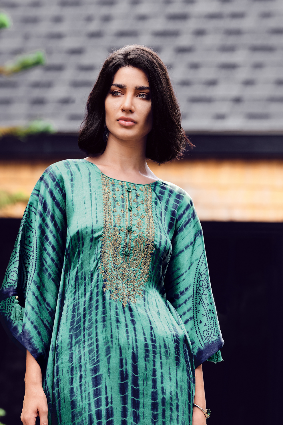 Elegant Shibori Pattern Viscose Kaftan with Pants