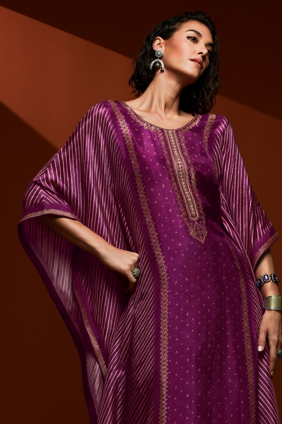 Viscose Bandhani Handwork Kaftan with Digital Print