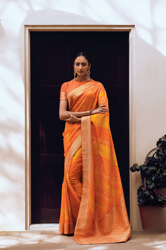 Vibrant Viscose Silk Bandhani Print Saree with Blouse Piece