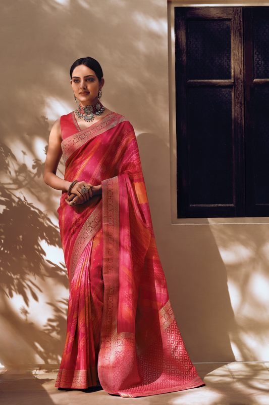 Vibrant Viscose Silk Bandhani Print Saree with Blouse Piece