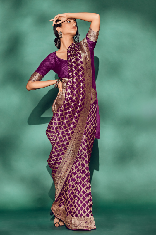 Classic Viscose Woven Solid Saree with Matching Blouse