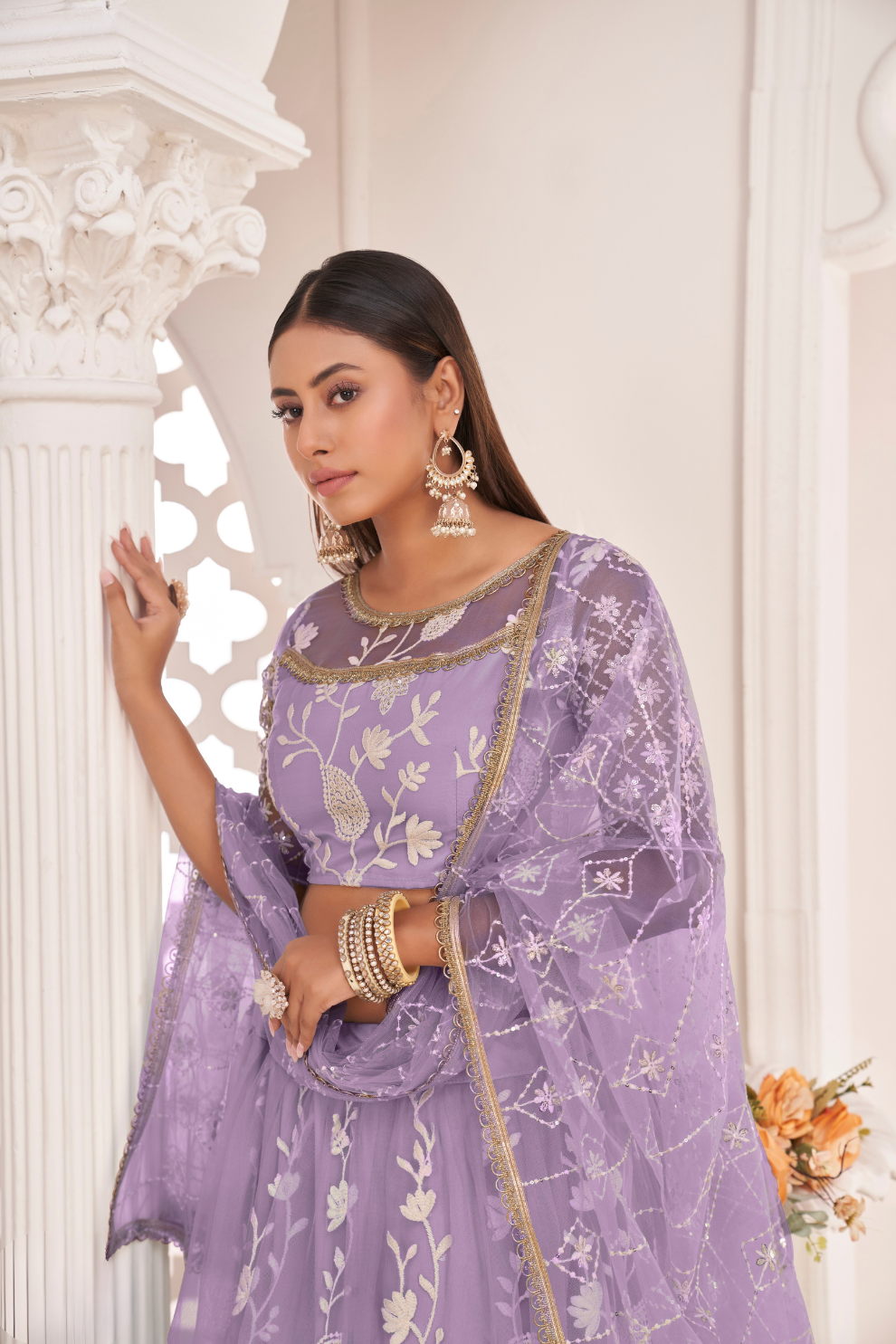 Designer Net Lehenga Set with Thread and Sequin Embroidery