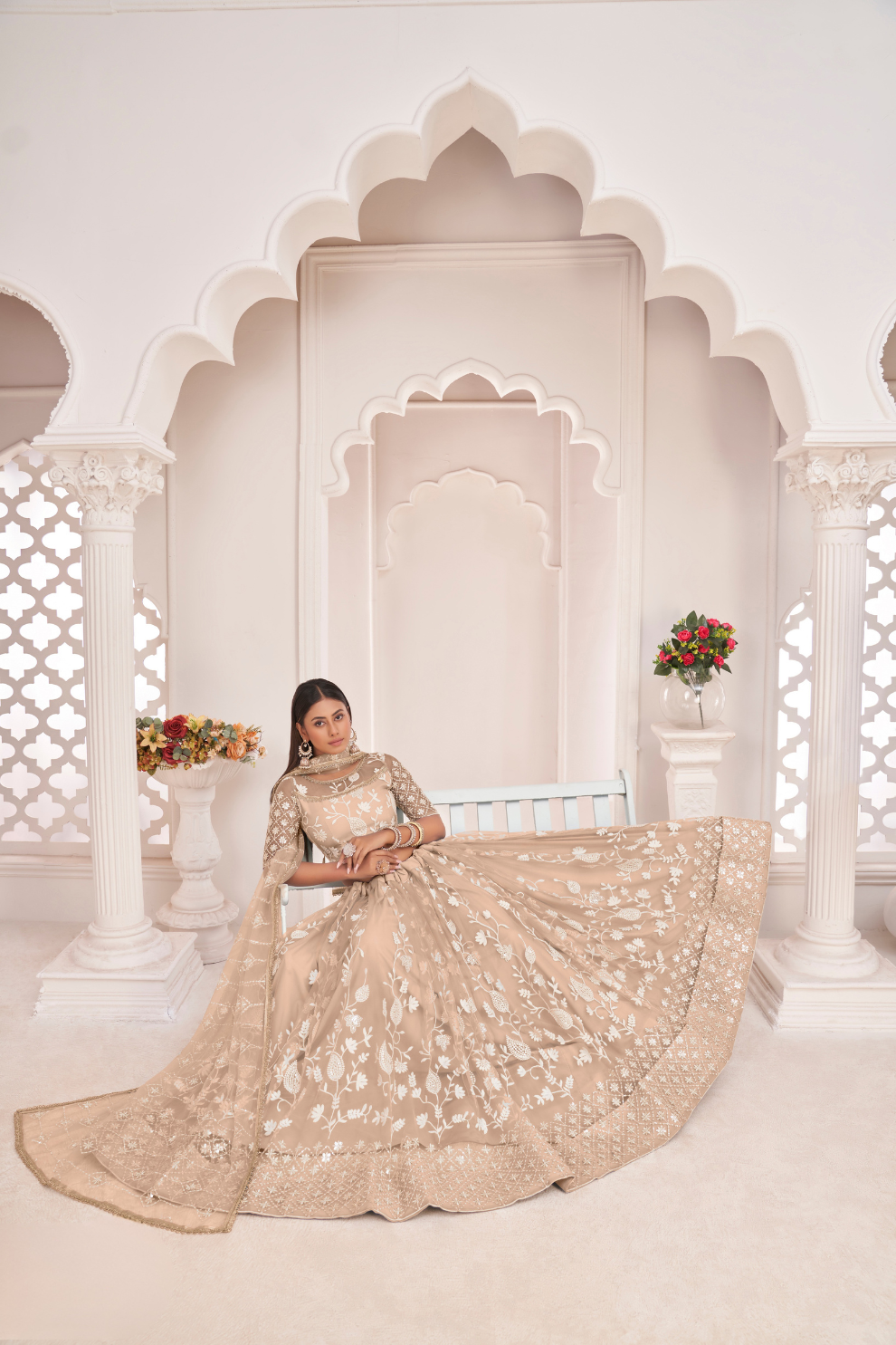 Designer Net Lehenga Set with Thread and Sequin Embroidery