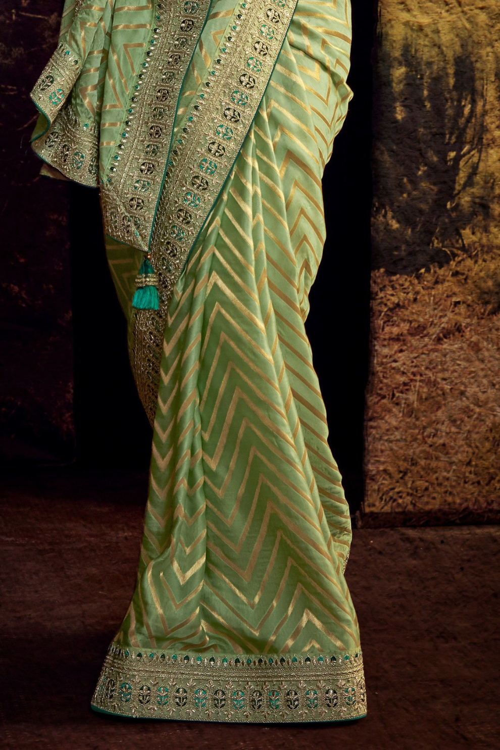 Organza Silk Saree with Embroidered Lace Border & Full Fancy Embroidery