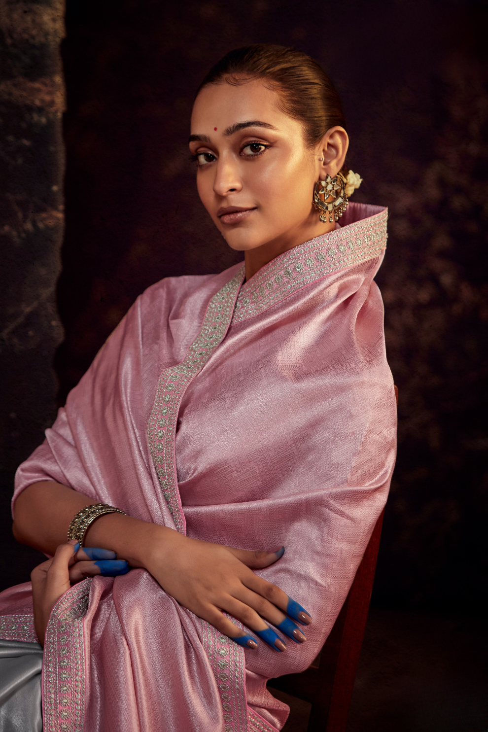 Organza Silk Saree with Embroidered Lace Border & Full Fancy Embroidery