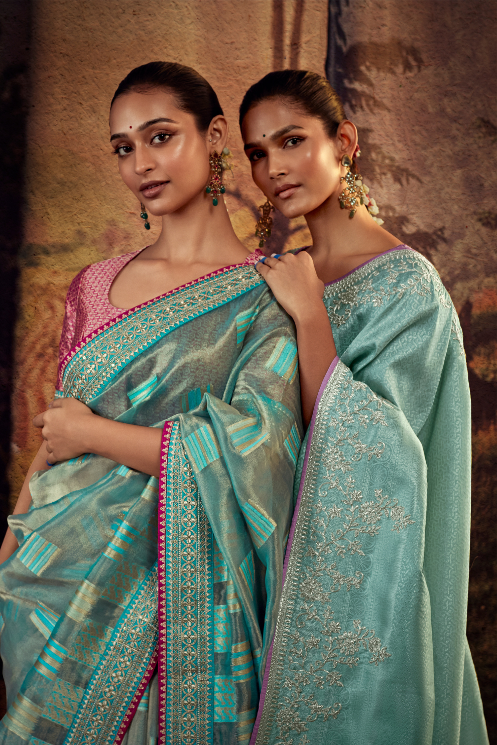 Organza Silk Saree with Embroidered Lace Border & Full Fancy Embroidery
