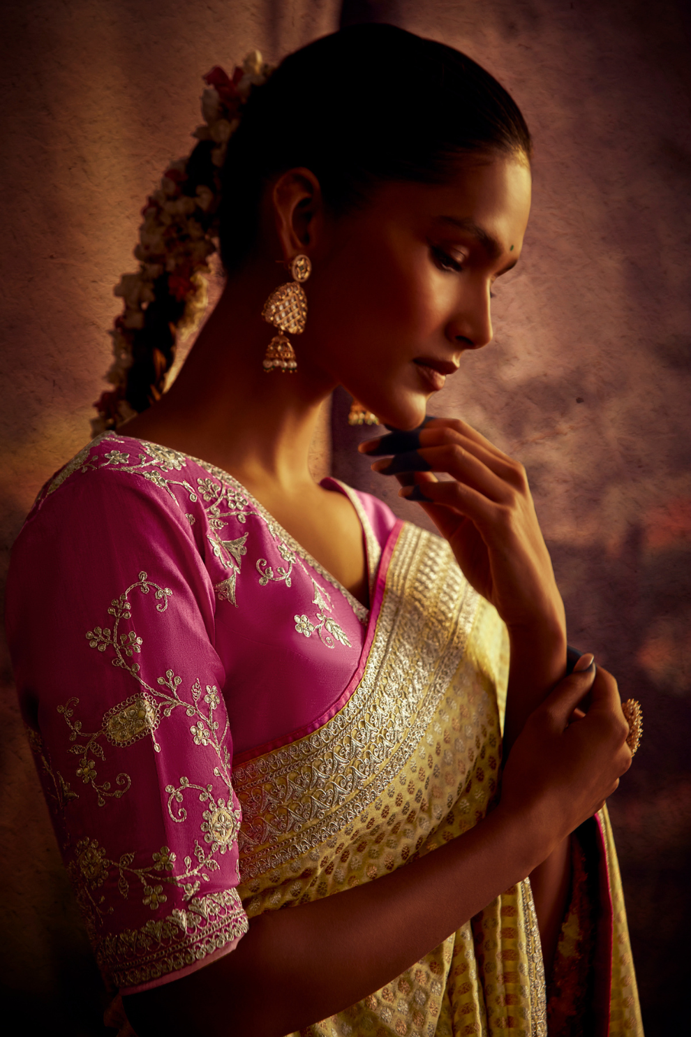 Organza Silk Saree with Embroidered Lace Border & Full Fancy Embroidery