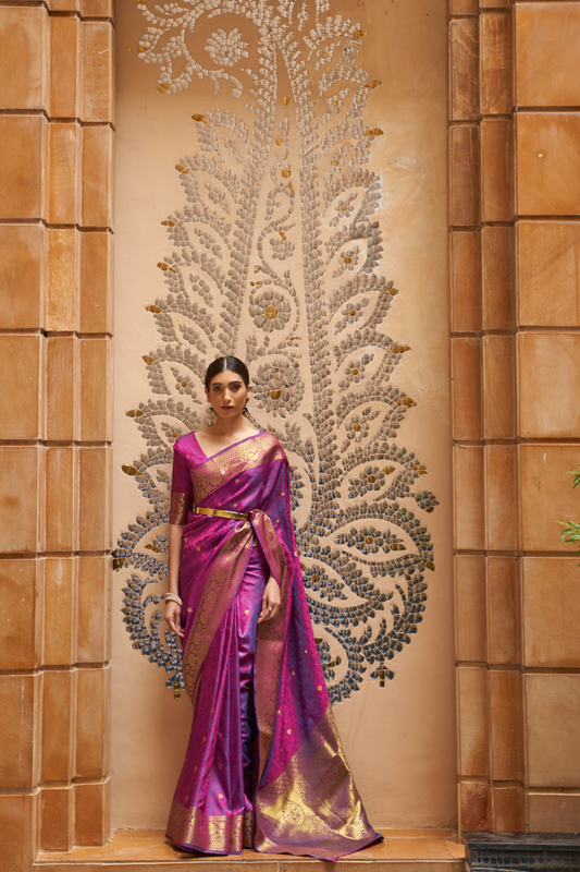 Designer Banarasi Silk Saree with Small Butti Zari Weaving